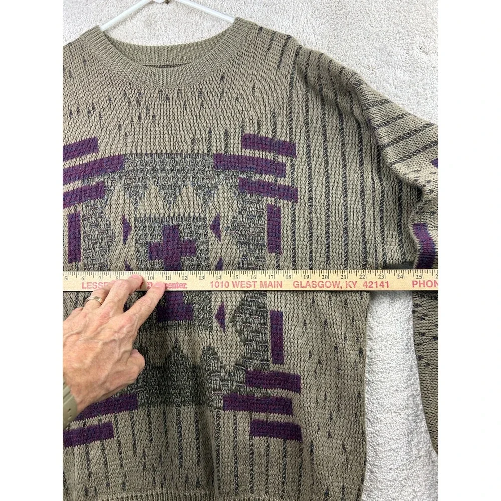 Generra Geometric Southwestern Sweater L Olive Purple Vintage 90s Retro Indie